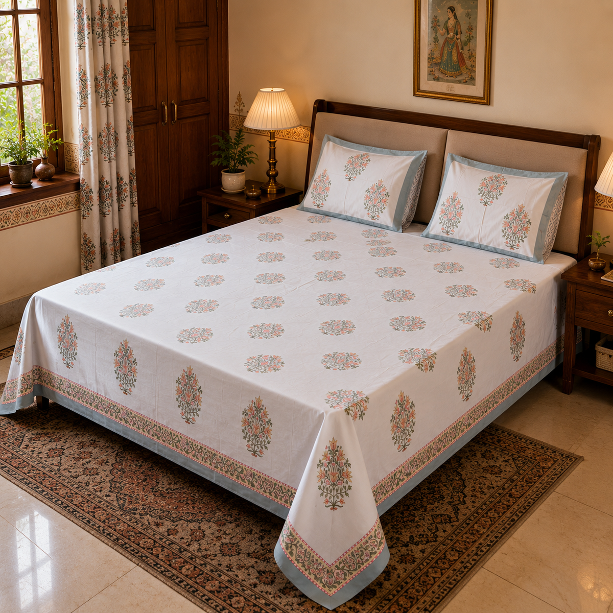 Kesariya orange bedsheet fabric detail