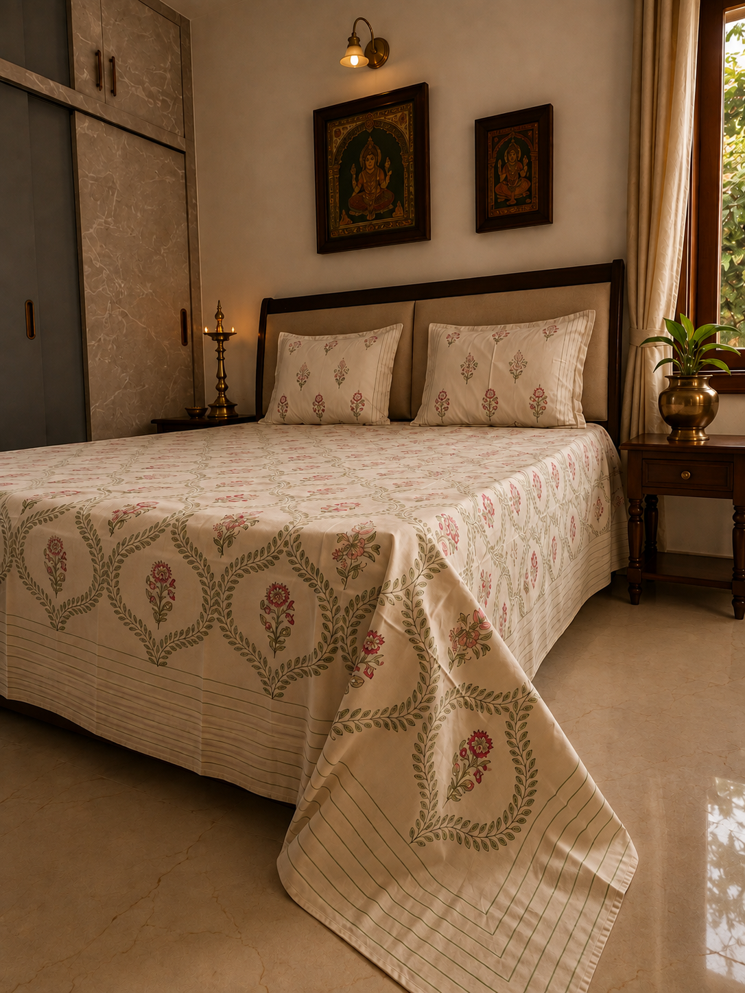 Close-up of Kusumrekha champagne floral print
