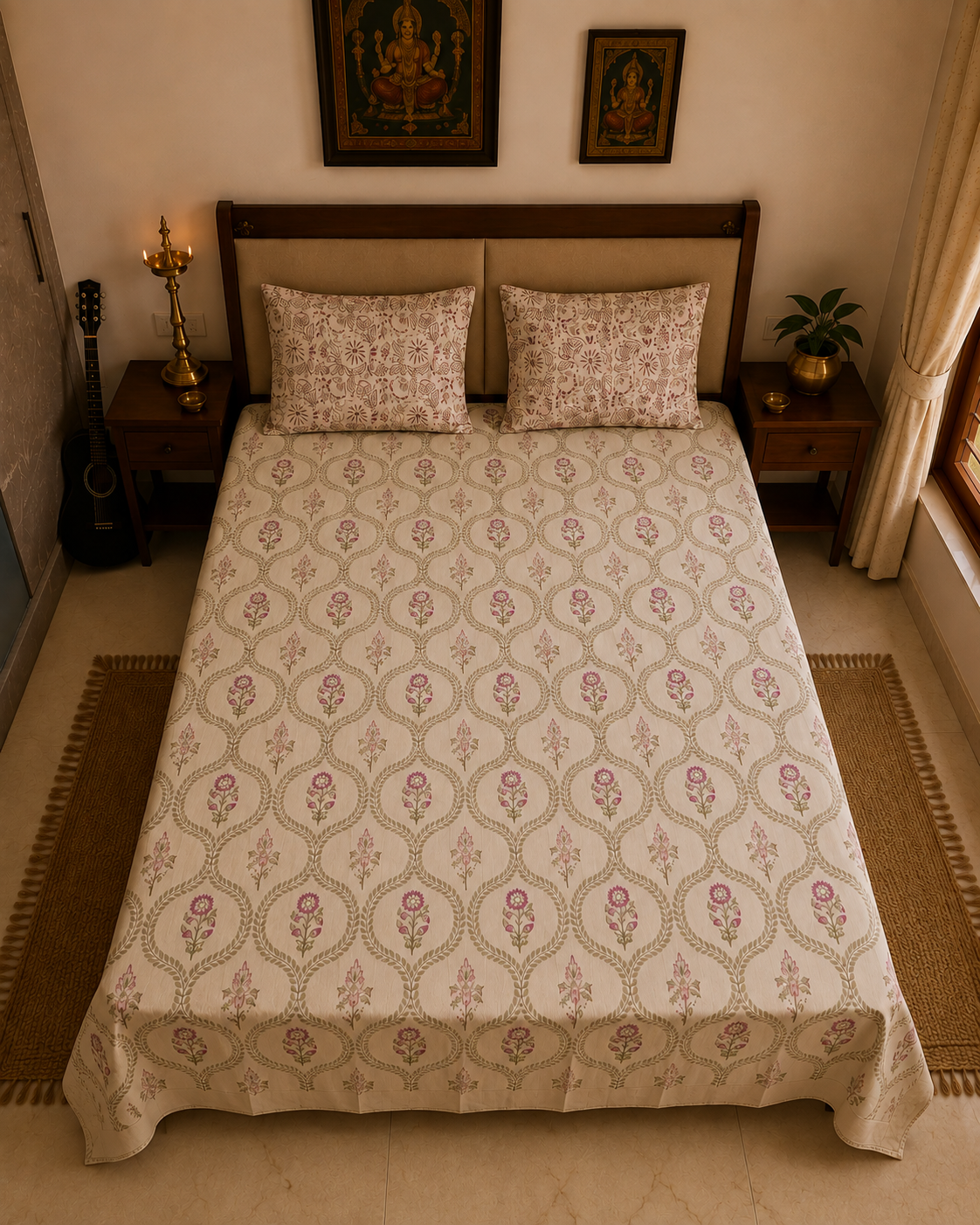 Kusumrekha bedsheet floral print detail
