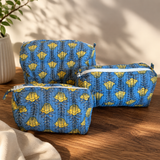Sona golden quilted cotton pouch set, front view