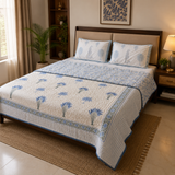 Sagar quilt on bed, side angle