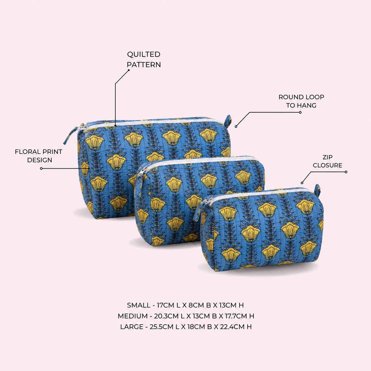 Sona Quilted Cotton Pouch Set - feature infographic