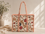 Kesari saffron quilted cotton tote bag, front view