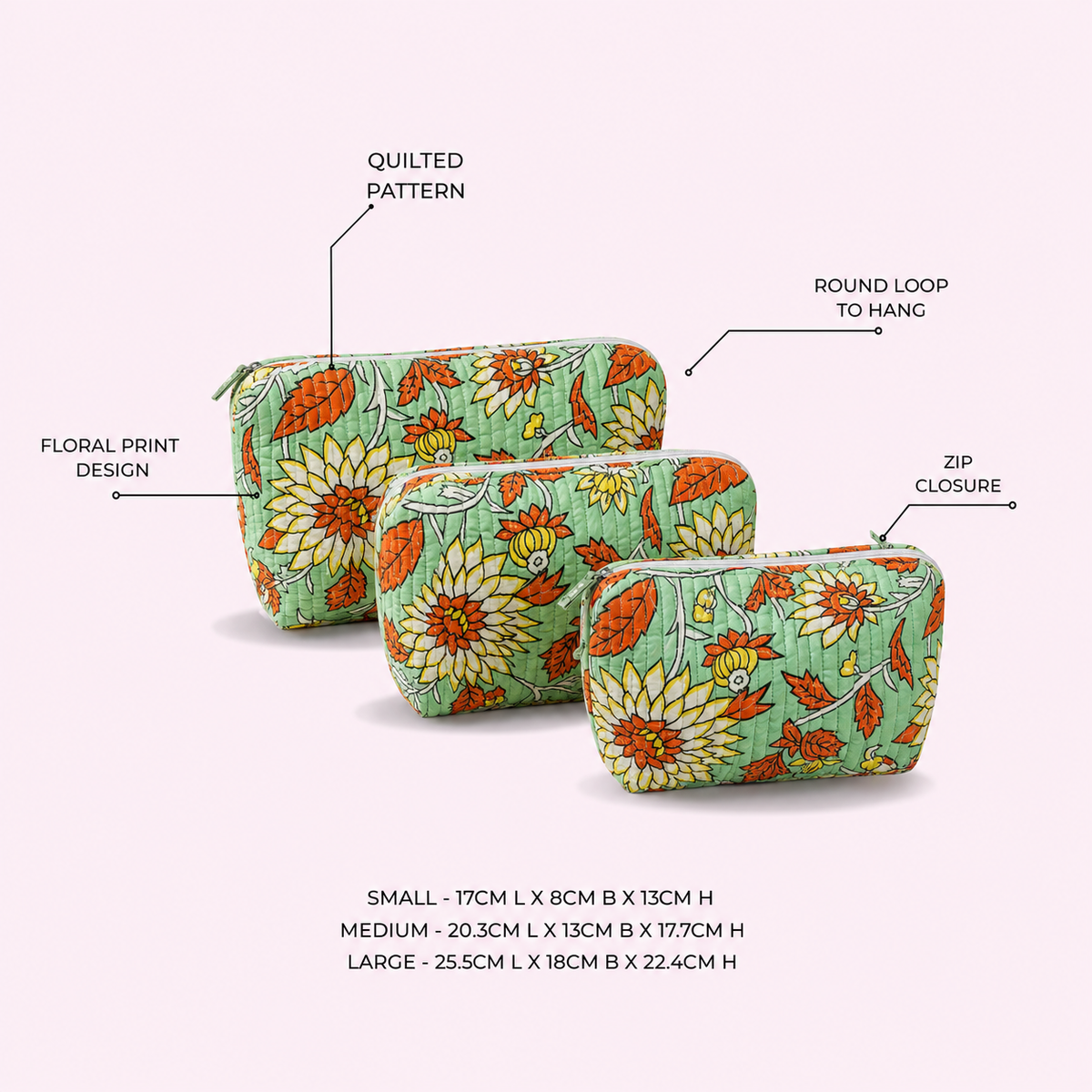 Harit Quilted Cotton Pouch Set - feature infographic