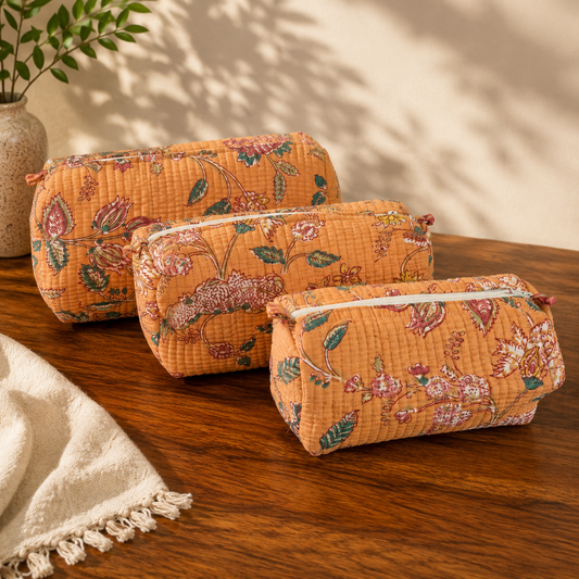 Genda Quilted Cotton Pouch Set - front view