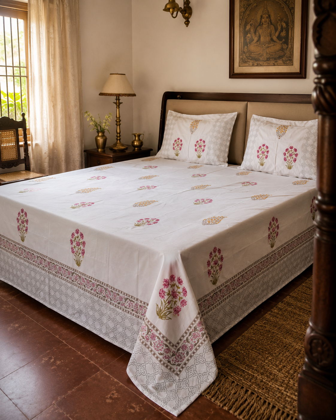 Close-up of Gulnaar ivory bedsheet print