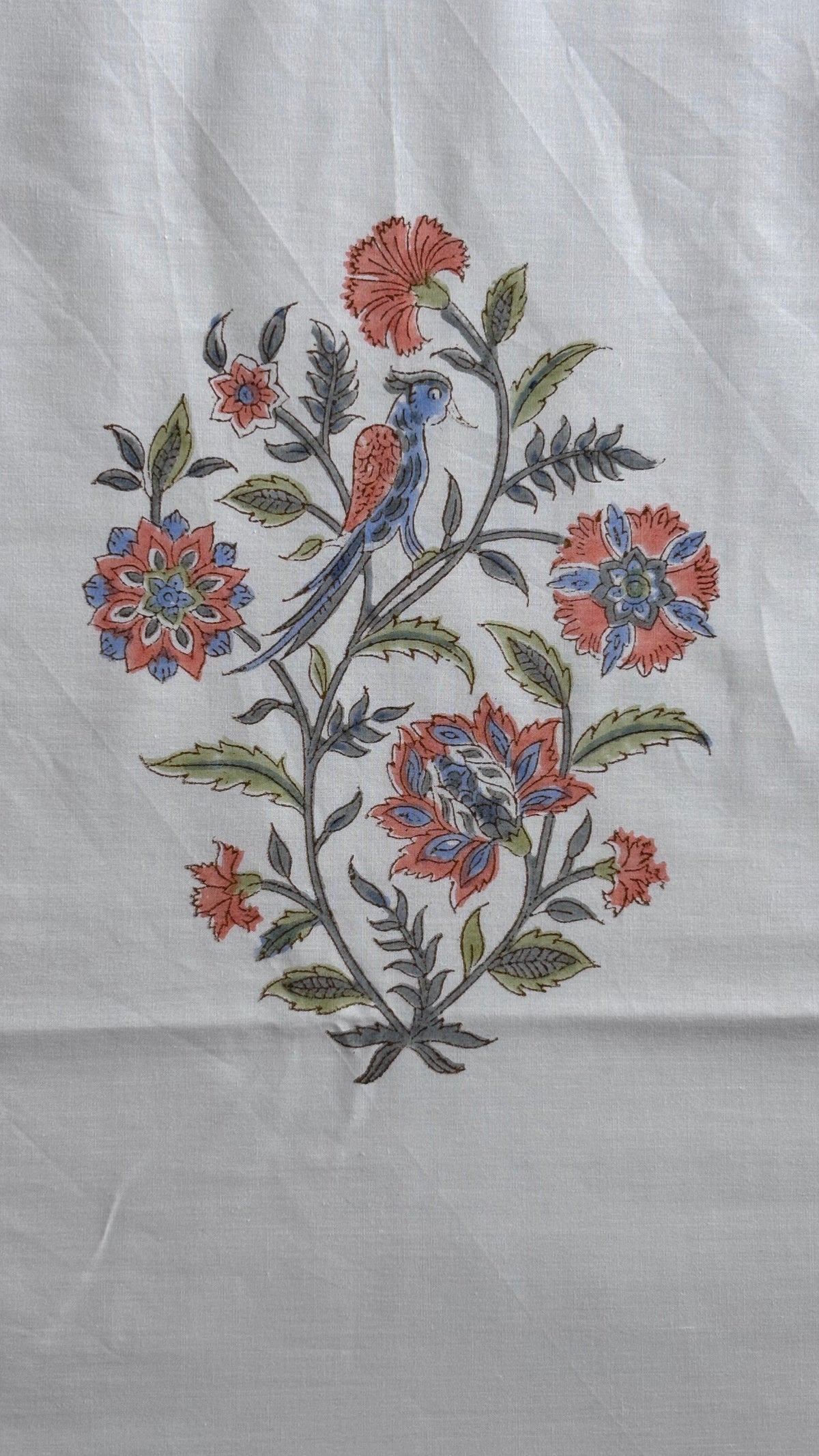 Gulmohar bedsheet photographed on a bed