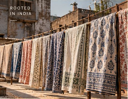 Block printed fabrics drying in the sun