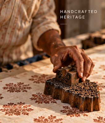 Artisan pressing a carved wooden block onto fabric