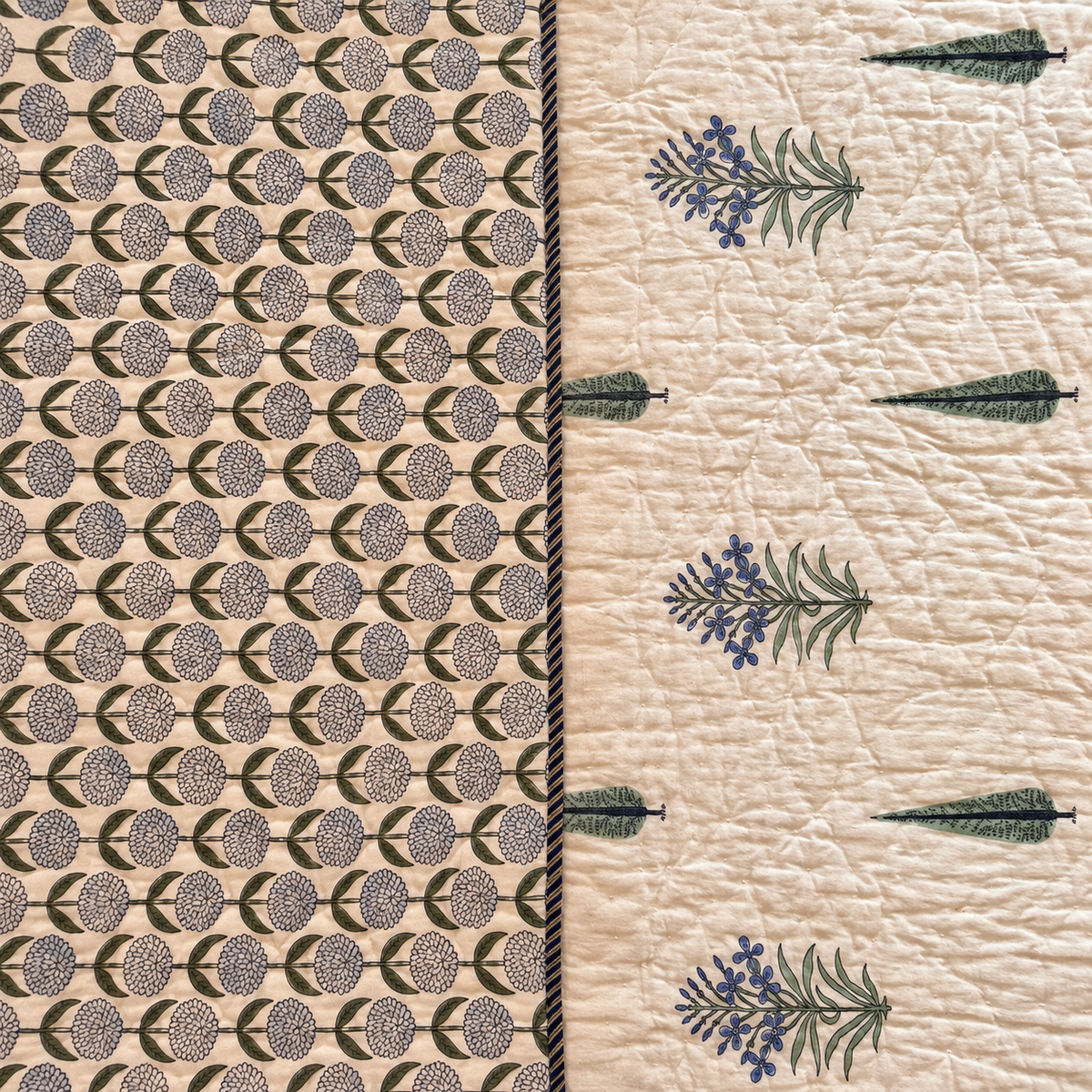 Nilgiri quilt reverse side small print and front border detail